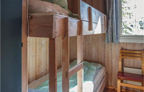 SjusjøenにあるBeautiful Home In Sjusjen With 3 Bedrooms And Wifiの窓付きの客室の木製二段ベッド1台分です。