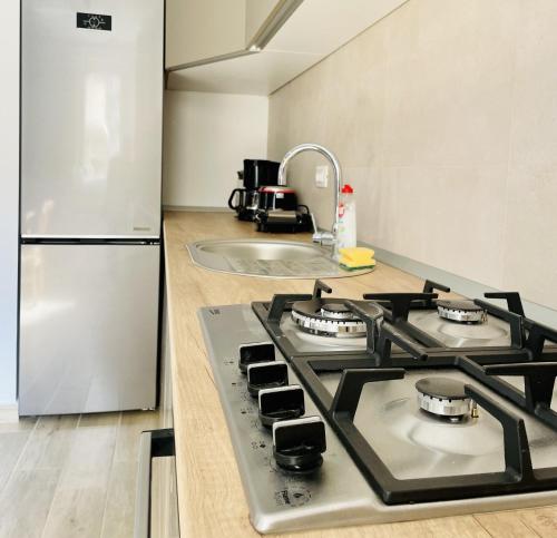 Kuchyň nebo kuchyňský kout v ubytování Mountain Crib in Urban Plaza w. Parking & Netflix