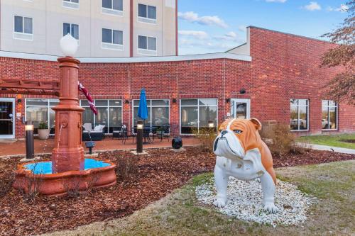 a statue of a dog in front of a building at Hilton Garden Inn Starkville in Starkville
