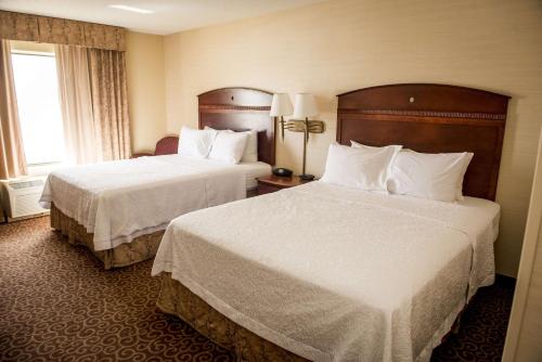 a hotel room with two beds and a window at Hampton Inn Plover-Stevens Point in Plover