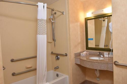 a bathroom with a shower and a sink at Hampton Inn Stony Creek in Stony Creek