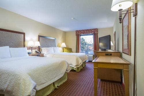 a hotel room with two beds and a flat screen tv at Hampton Inn Washington in Washington