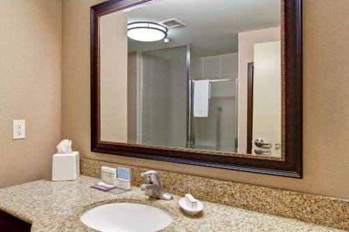 a bathroom with a sink and a large mirror at Hampton Inn Sudbury, Ontario in Sudbury