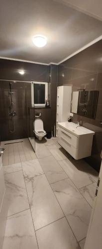 a bathroom with a toilet and a sink at Villa „Taki“ Podgorica in Podgorica