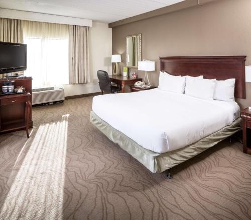 米尔福德DoubleTree by Hilton Boston-Milford的配有一张大床和一台电视的酒店房间