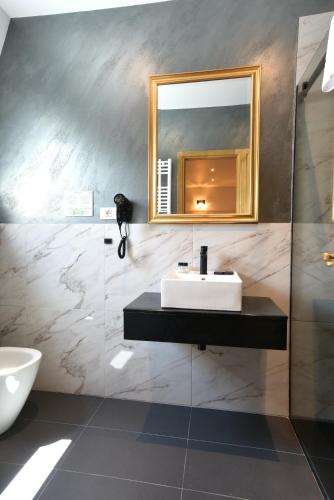 a bathroom with a sink and a mirror at Prinz Gregor in Braşov