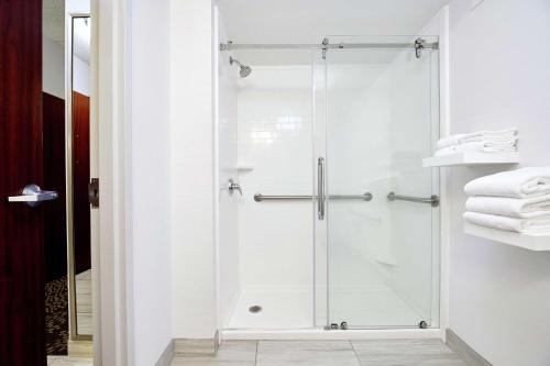 a shower with a glass door in a bathroom at Hilton Garden Inn Columbus/Polaris in Columbus