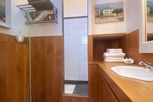 een badkamer met een wastafel en een douche bij Authentic Luxury Suite with collective Pool and Jacuzzi in Lorgues