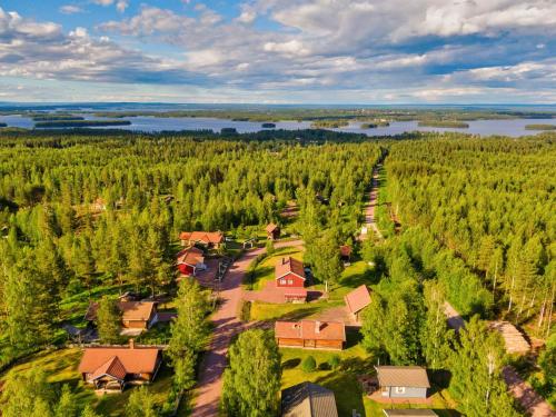 eine Luftansicht eines Hauses in einem Wald in der Unterkunft Traditionell Timmerstuga - Mora, Gesunda in Sollerön