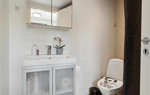 uma casa de banho com um lavatório e um WC em Amazing Home In Kirke Sby With House Sea View em Kirke Såby