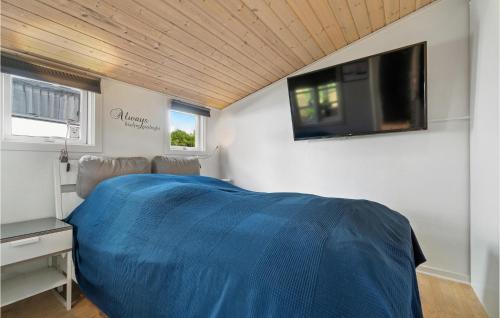 1 dormitorio con 1 cama y TV en la pared en Amazing Home In Kirke Sby With House Sea View en Kirke Såby