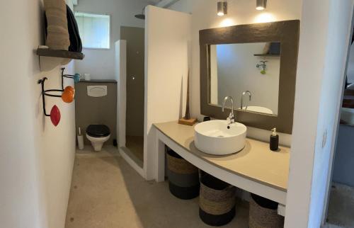 ein Bad mit einem Waschbecken und einem WC in der Unterkunft Villa zen in Saint-François