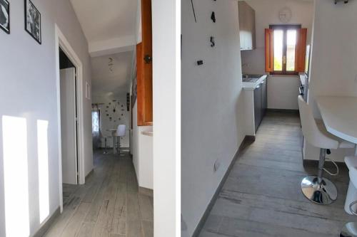 twee uitzicht op een keuken en een hal in een huis bij Firenzuola Loft in Volterra