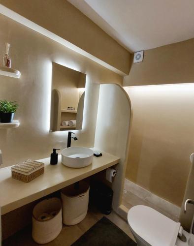 a bathroom with a sink and a toilet at Josephine's place in Tinos