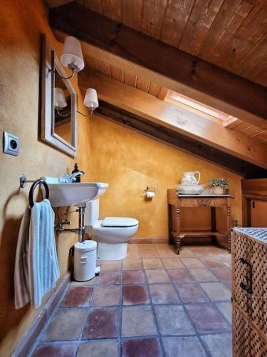une salle de bain avec toilettes et lavabo dans l'établissement El Xalet de la Padrille, à Enveitg
