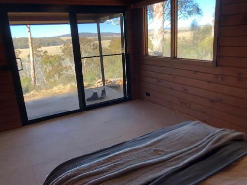 a room with a large window with a cat looking out at Lappi Farm in Berridale