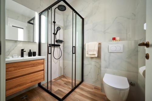 La salle de bains est pourvue d'une douche et de toilettes. dans l'établissement Luxury villa with a swimming pool Rat, Omis - 21548, à Dugi Rat