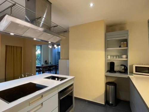 une cuisine avec un évier et un plan de travail dans l'établissement Appartement T3 proche du lac avec terrasse, jardin, et stationnements privés - Aix-les-Bains - FR-1-555-91, à Aix-les-Bains