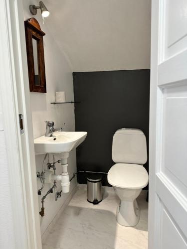 y baño con aseo blanco y lavamanos. en Mysiga lägenheter i Kalmar centrum en Kalmar