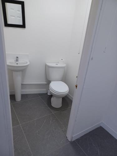 a bathroom with a toilet and a sink at Tryfan Pen Cefn Farm Bell Tent in Abergele