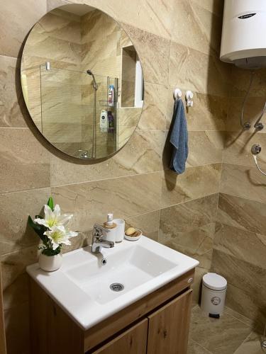 uma casa de banho com um lavatório e um espelho em Loft apart Pluzine em Pluzine