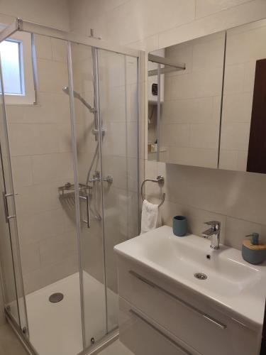 a bathroom with a shower and a sink at Povljana Maris in Povljana