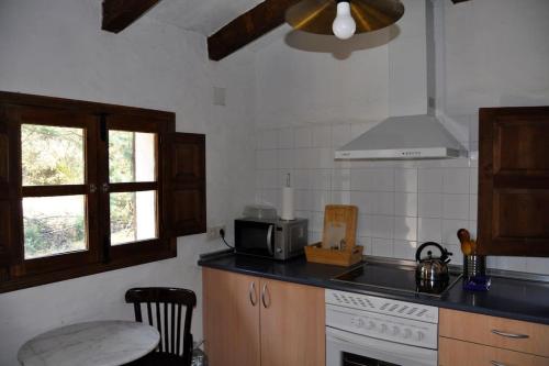 a kitchen with a stove and a stove top oven at La cabaña del Burguillo in El Barraco