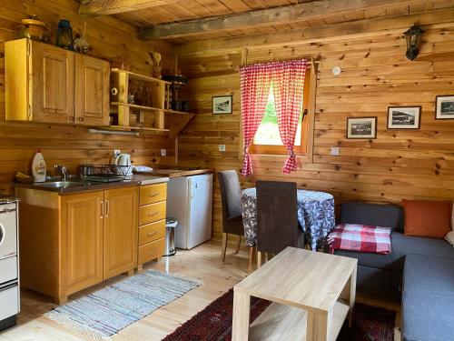 a kitchen and living room in a log cabin at Holiday Home Milica in Kolašin