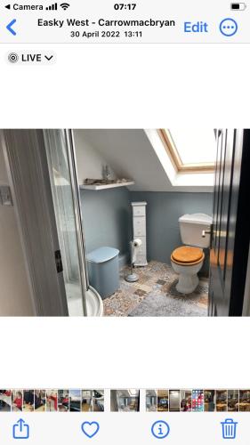 a bathroom with a toilet and a sink and a window at Wild Atlantic View in Sligo
