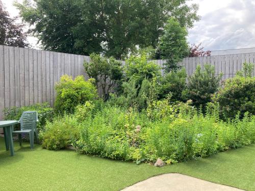 a garden with a bench and a fence at 't Jaar 50 in Wortegem
