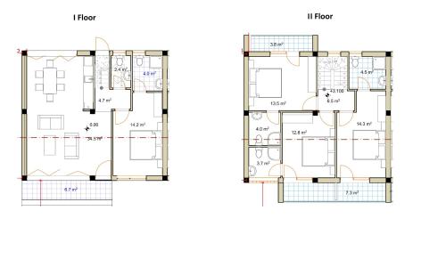 a floor plan and elevation of a house at shekvetili in Shekvetili