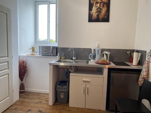 a kitchen with a sink and a counter top at La Domus Lemaitre 9 - Parking - TV - Wifi - Belgique 