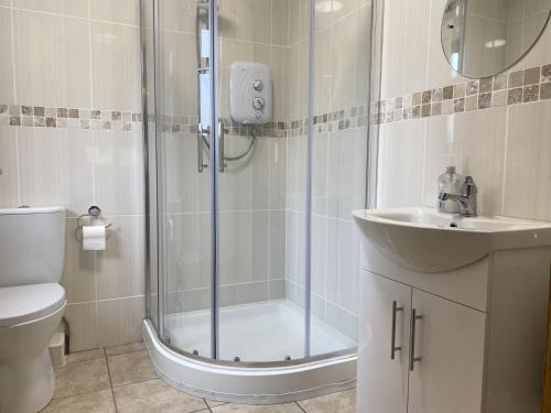 a bathroom with a shower and a sink at Cottage 442 - Oughterard in Oughterard