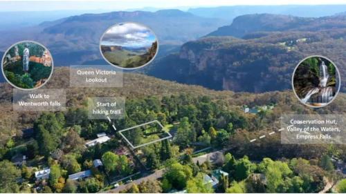 an aerial view of a forested area with several circles at Carramar Coach House, Romantic Falls Retreat in Wentworth Falls