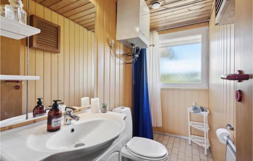 ein Bad mit einem Waschbecken, einem WC und einem Fenster in der Unterkunft Lovely Home In Vemb With Wifi in Vemb
