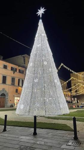 a christmas tree in front of a building at Casa Myrtifolia in Todi