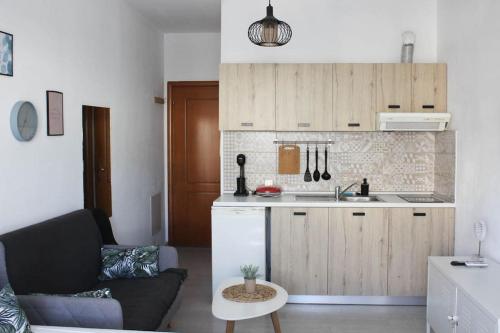 cocina con fregadero y sala de estar con sofá en StuDio 57 (5), en Néa Khilí