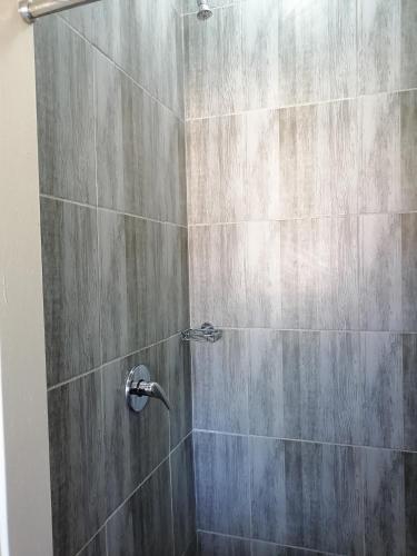a shower with a shower head in a bathroom at The Private and Cosy Guest House 3 in Germiston
