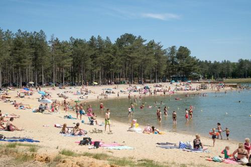 un gran grupo de personas en una playa en Cosy Cottage, 