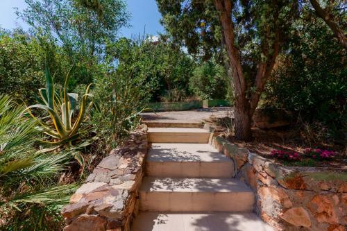 un conjunto de escaleras que conducen a un jardín en B&B Villa Zola en Capoterra