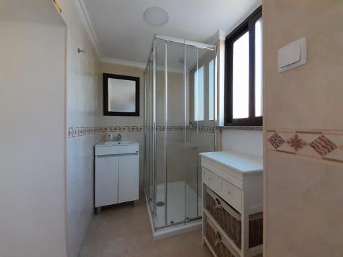 a bathroom with a shower and a sink at Elizabeth Apartment in Pedrógão Grande