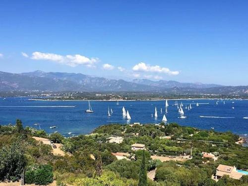 a group of boats in a large body of water at Villa Porto vecchio vue mer 5 étoiles piscine parking privé gratuit in Porto-Vecchio