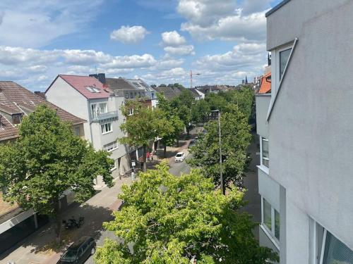 an aerial view of a city street with buildings at Schöne, helle Wohnung im Zentrum in Münster