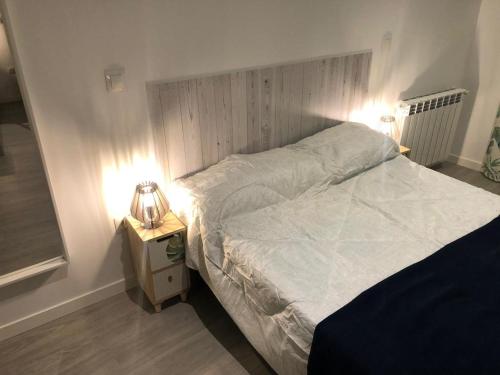桑坦德的住宿－Apartamento centro Santander A，一间卧室配有一张带两个灯的床