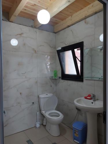 a bathroom with a toilet and a sink at Beni Rooms Tale in Lezhë