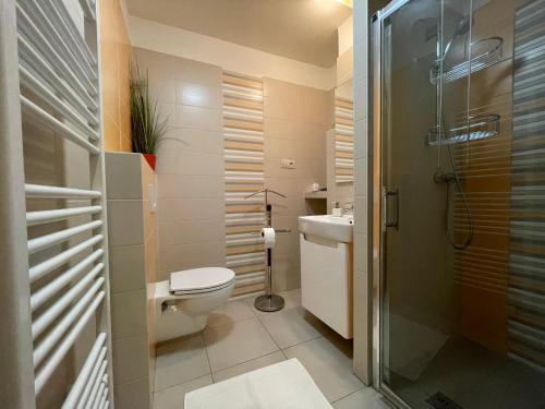 a bathroom with a toilet and a sink at Ubytovanie u Janusa in Levoča