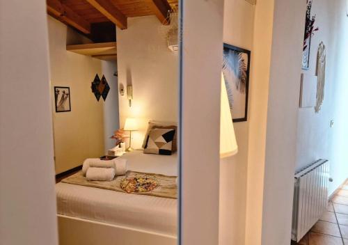 um quarto com uma cama num quarto com um espelho em Regina Milano in Porta Romana 1 em Milão