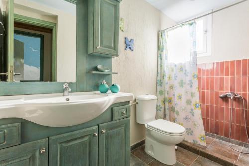 a bathroom with a sink and a toilet and a shower at CalmNature in Agnontas