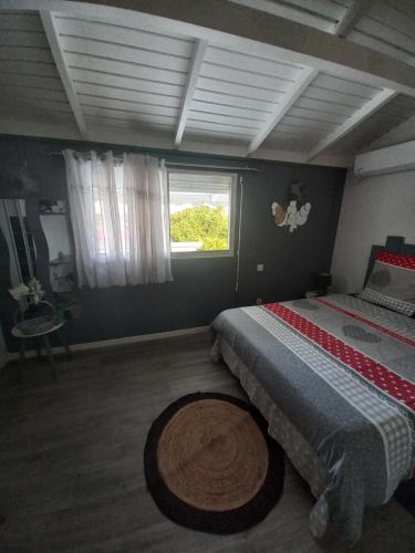 een slaapkamer met een groot bed en een raam bij Lauraym 1 in Baie-Mahault