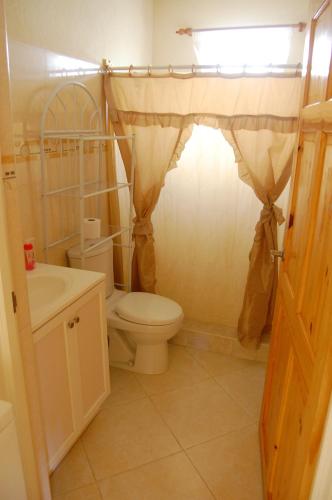 a bathroom with a toilet and a sink at The Terraces at Mangrove in Saint Philip